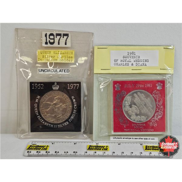 Britain Combo (2):  - 1977 QEII Silver Jubilee Medallion - 1981 Souvenir Medal : The Royal Wedding :