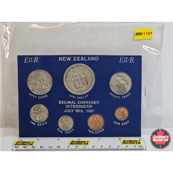 New Zealand : Decimal Currency : Introduced July 10th 1967 (7-Coin Set in Card)
