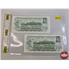 Image 2 : Canada $1 Bills 1973 (2) : Close in Sequence - Crow/Bouey #BAE0287965 - Crow/Bouey #BAE0287975