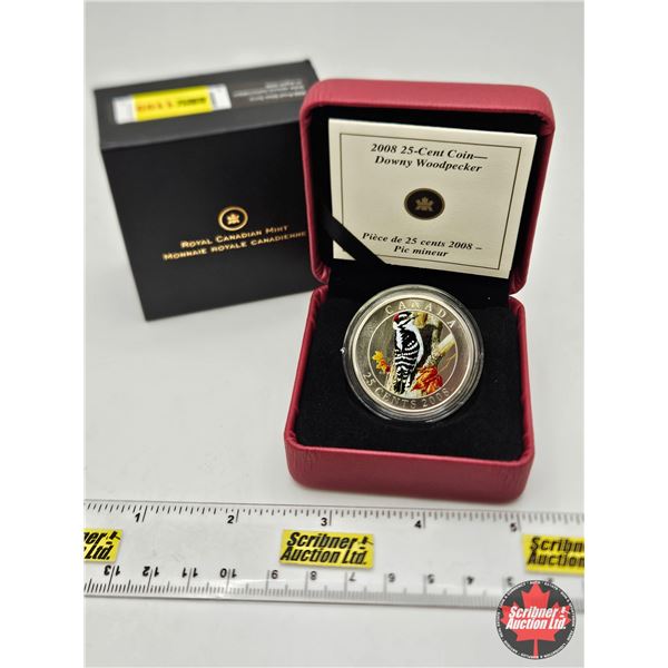 RCM Canada 2008 : 25-Cent Coin : Downy Woodpecker (COA #11912)