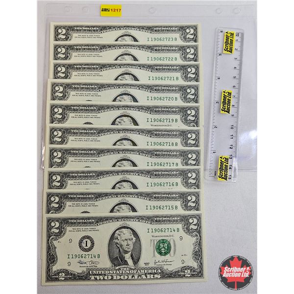 USA $2 Bills (10 Consecutive) : 2003 : #I19062714B - I19062723B