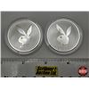 Image 1 : Playboy Limited Edition Silver Medallions (2) :  January 2002 & February 2002  (NO COA) (.999) (GST 