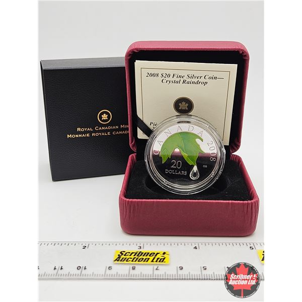 RCM Canada 2008 $20 Fine Silver Coin : Crystal Raindrop (COA #7059 : 99.99% : Swarovski Elements) (G