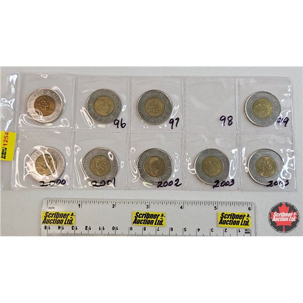 Canada $2 Toonies (9) : 1996; 1996; 1997; 1999; 2000; 2001; 2002; 2003; 2003