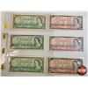 Image 1 : Canada Bills 1954 (6) : - $1 : Bouey/Rasminsky #RF0806514 - $1 : Beattie/Rasminsky #TN9722909 - $1 :
