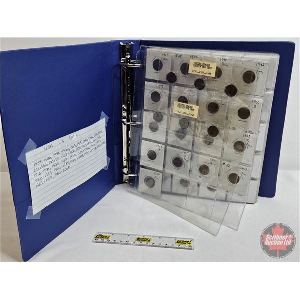BINDER LOT - BULK BUY : USA One Cent (211 Coins) (Blue Binder) (Variety Intermittent : 1910's - 2000