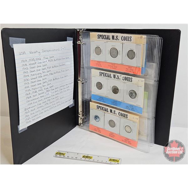 BINDER LOT - BULK BUY : USA Coin Collection (41 Coins) (Black Binder) (Variety : One Cent ; Five Cen