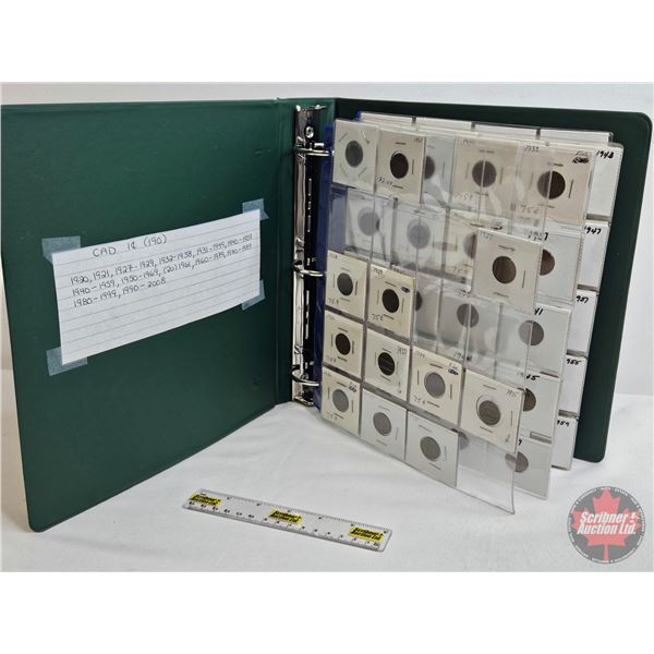 BINDER LOT - BULK BUY : Canada One Cent (190 Coins) (Green Binder) (Variety Intermittent : 1920's - 