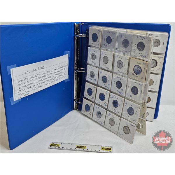 BINDER LOT - BULK BUY : Canada Five Cent (191 Coins) (Blue Binder) (Variety Intermittent : 1930's - 
