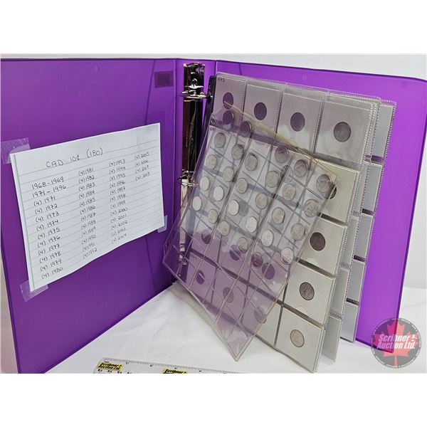 BINDER LOT - BULK BUY : Canada Ten Cent (180 Coins) (Purple Binder) (Variety Intermittent : 1960's -