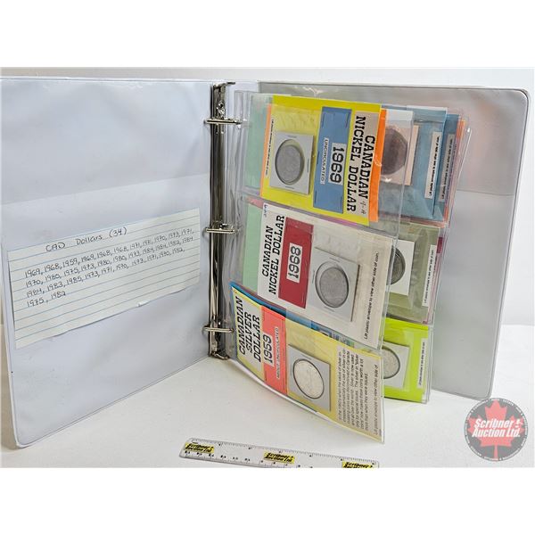 BINDER LOT - BULK BUY : Canada Dollars (34 Coins) (White Binder) (Variety Intermittent : 1960's ; 19
