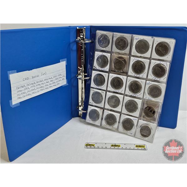 BINDER LOT - BULK BUY : Canada Dollars (64 Coins) (Blue Binder) (Variety Intermittent : 1960's ; 197