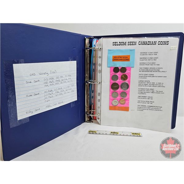 BINDER LOT - BULK BUY : Canada Coins : One Cent; Five Cent; Fifty Cent (110 Coins) (Blue Binder) (Va