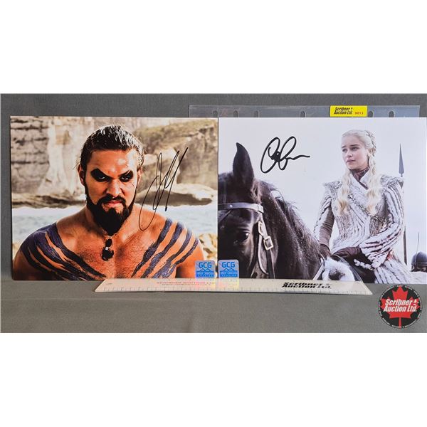 Autographed 8x10 Photos (2) : Game of Thrones - Emilia Clarke & Jason Momoa)
