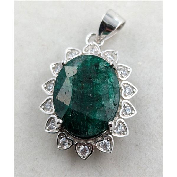 2.6 ct Certified Silver Emerald Gemstone Pendant ($4,230 Appraisal) (Inv #SR026)