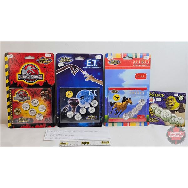 RCM Reel Coinz Collectible 5-Coin Sets (4): Unopened  - SHREK  - Jurassic Park III  - E.T.  - The Sp