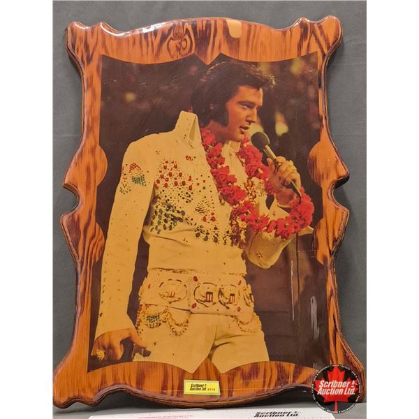Vintage Elvis Presley Lacquered Wooden Plaque : Aloha From Hawaii (c. 1973) (Measures : 23"H x 17"W)