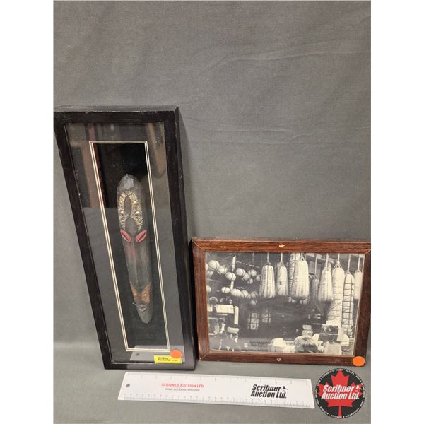 Collector Combo : - Glass Framed Tribal Mask - Vintage Framed Photograph - Italian Delicatessen (Lar