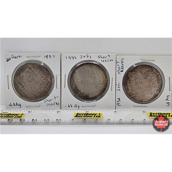 France 20 Francs (3) : 1933; 1938; 1938 (Non-Magnetic)