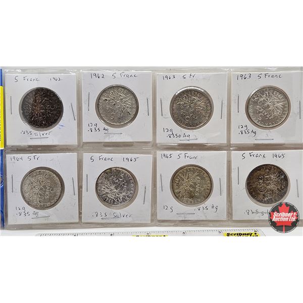 France 5 Francs (8) :  1962; 1962; 1963; 1963; 1964; 1965; 1965; 1965 (Non-Magnetic)
