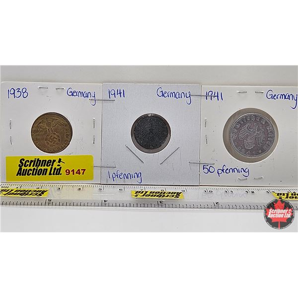 Germany Coins (3): - 10 Reichspfennig 1938 Third Reich - 1 Reichspfennig 1941 Third Reich - 50 Reich