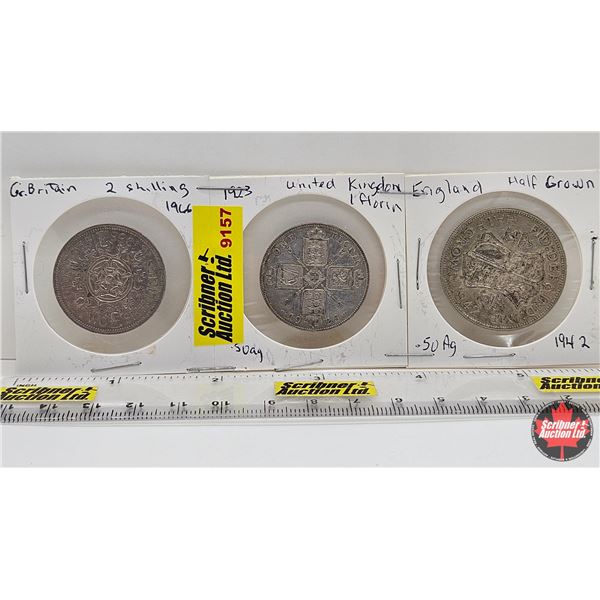 United Kingdom Coins (3): - 2 Shillings 1966 - 1 Florin 1923 - Half Crown 1942