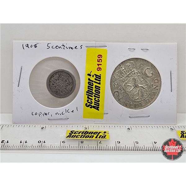 Netherlands Coins (2): - 5 Cents 1908 - 2-1/2 Gulden 1966