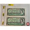 Image 1 : Canada $1 Bills 1967 (2):  - Beattie/Rasminsky #HP1839199 - Beattie/Rasminsky #MO9976340