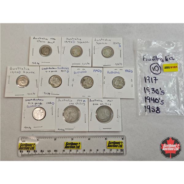 Australia Coins (10) : Variety 1917; 1930's ; 1940's ; 1958