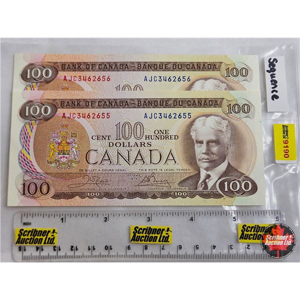 Canada $100 Bills 1975 (2 Consecutive) : Crow/Bouey #AJC3462655-656