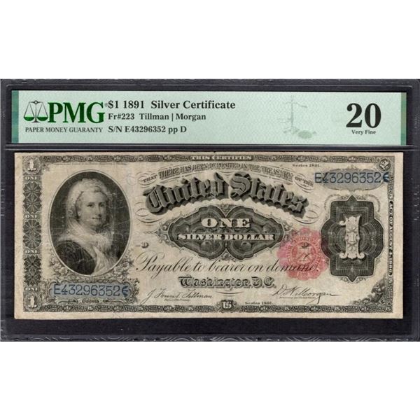 1891 $1 Martha Washington Silver Certificate PMG 20