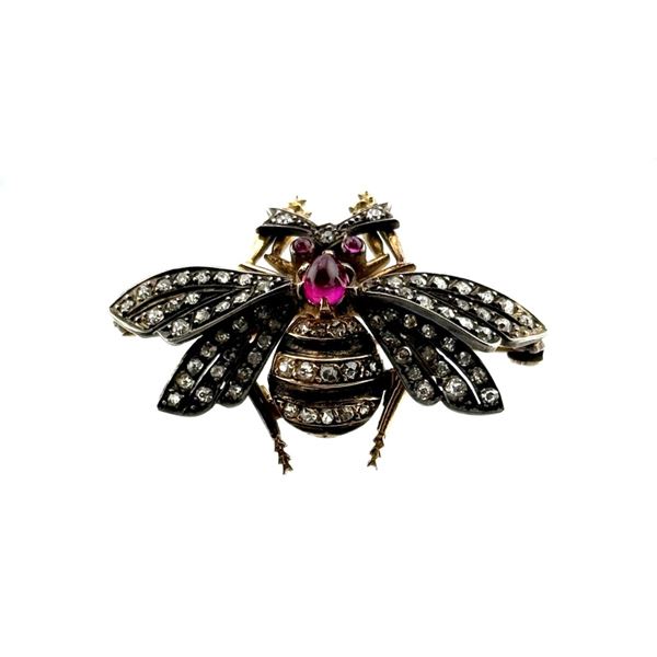 14K Sterling Diamonds Figural Bee Brooch