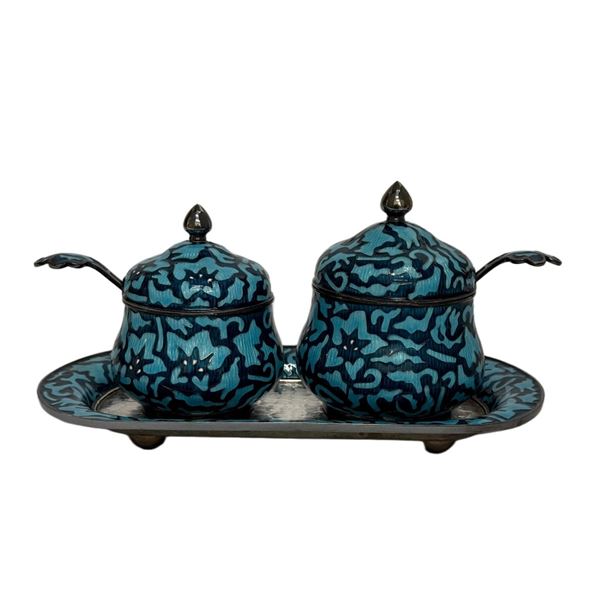 Antique Korean Silver & Guilloche Enamel Tea Set