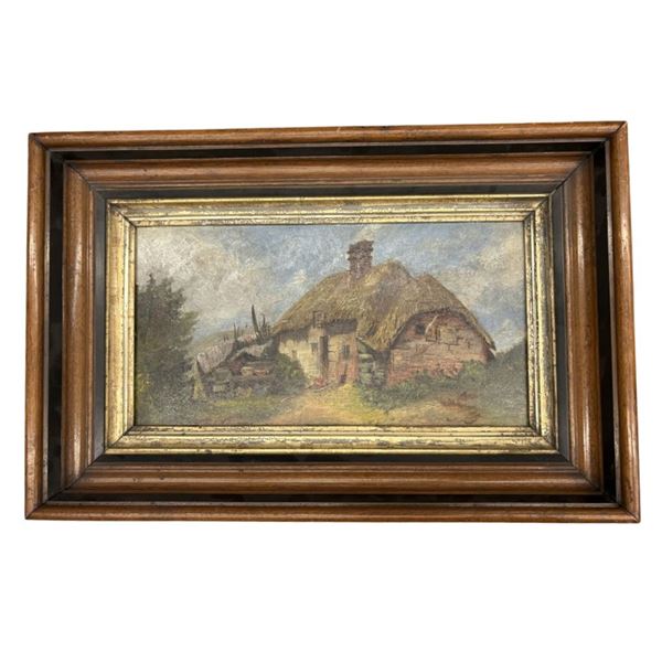19th C Landscape with Cottage Oil Painting