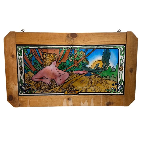 After Mucha - Art Nouveau Painted Glass Panel