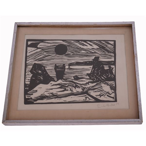 1914 Erich Heckel 'Sunrise' Woodcut Etching