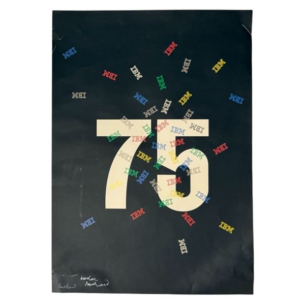 Signed Paul Rand IBM 75 Lithograph Poster