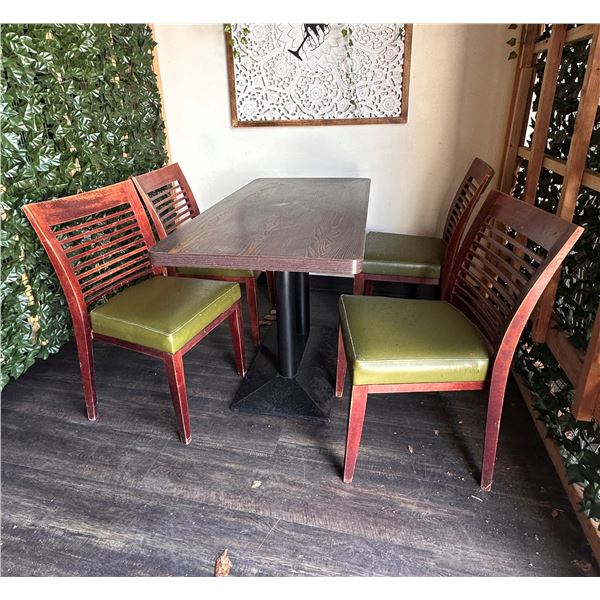 Rectangular Table 48" x 24" x 30"H w/ 4 Wooden Chairs w/ Slatted Backs 17" x 16" x 33.5"