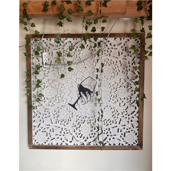 Framed Floral Cut-Out Design Panel w/ Wine Glass Motif 38" x 38"