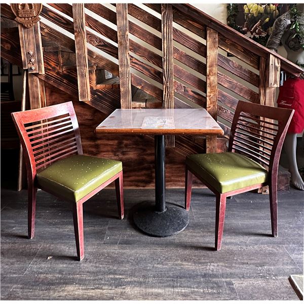 Rectangular Table 29" x 23" x 30"H w/ 4 Wooden Chairs w/ Slatted Backs 17" x 16" x 33.5"