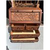 Image 7 : Wooden Drop Leaf Secretary Desk w/ Carved Grape Motif & 4 Drawers 36" x 16" x 42"H