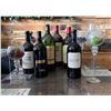 Image 1 : Qty 6 Empty Wine Bottles & 4 Stemmed Glasses w/ Artificial Grapes, Misc Sizes