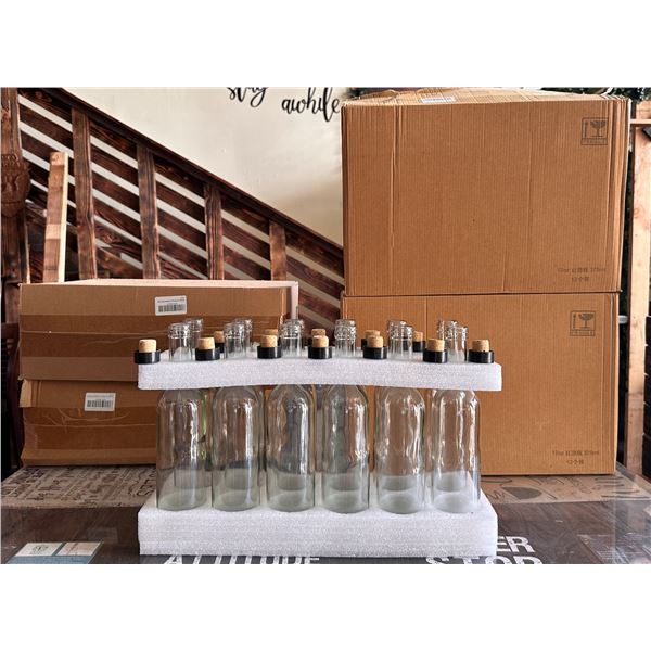 Qty 2 Boxes of 4 & 2 Boxes of 12 (total 32) Encheng Empty 12 oz Glass Bottles w/ Corks