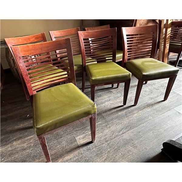 Qty 6 Wooden Chairs w/ Slatted Backs & Upholstered Seats 17" x 16" x 33.5"H