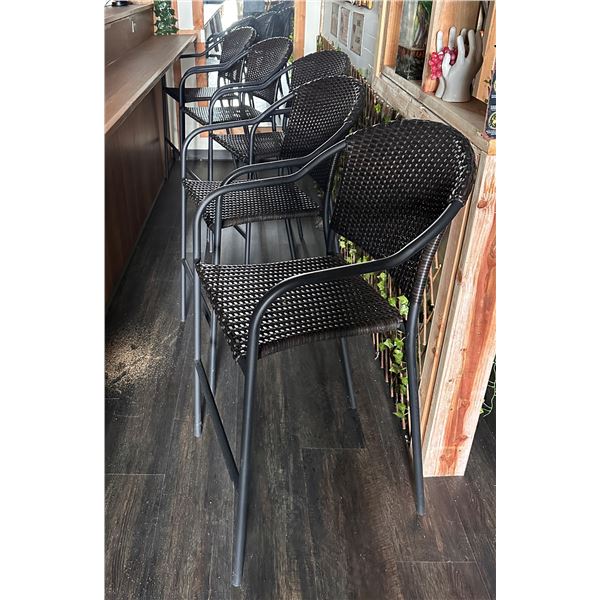 Qty 5 Metal-Framed Chairs w/ Woven Backs & Seats 22" x 17" x 45"H