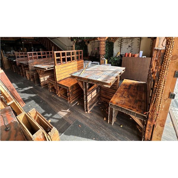 Qty 4 Wooden Tables 53.5" x 39.5" x 33"H w/ Bench Seating