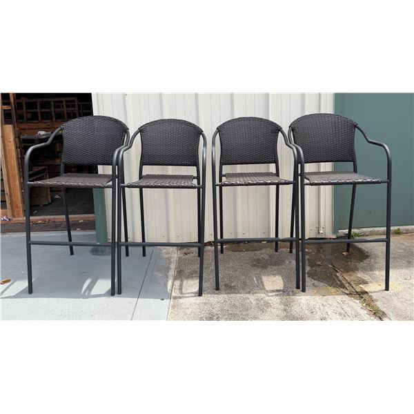 Qty 4 Metal Bar-Height Chairs w/ Woven Backs & Seats 22" x 17" x 45"H