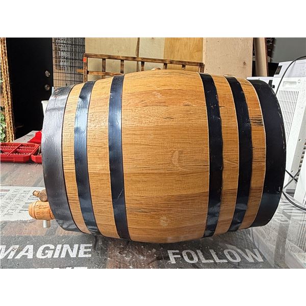Wooden Wine Barrel w/ Metal Bands 10.5" Dia, 13.5" L