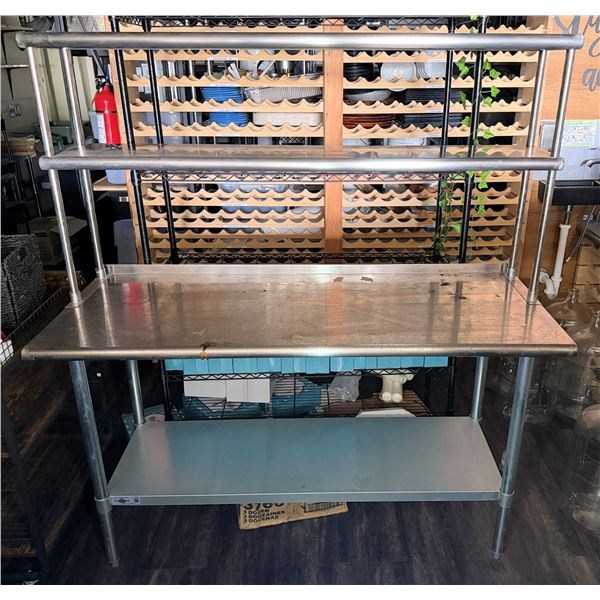 Metal Kitchen Table w/ Profeeshaw PSW-2460SB  Double Tier Overshelf 48" x 24" x 66"H