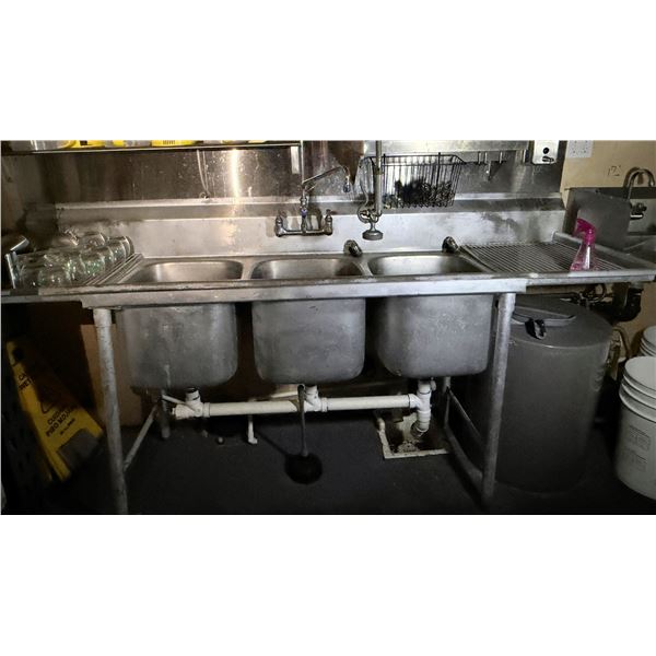 Eagle 3-Basin Stainless Steel Sink w/ Double Drainboards 90" x 26" x 44"H